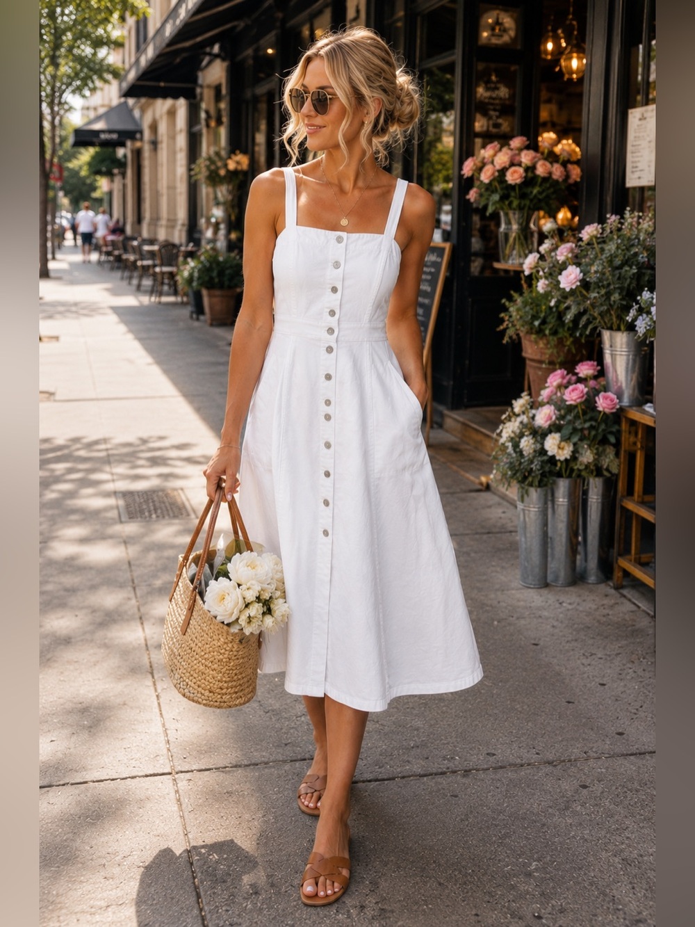 J. Crew White Button-Front Midi Sundress